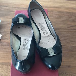 Ferragamo Black Vara Pumps with Silver Hardware